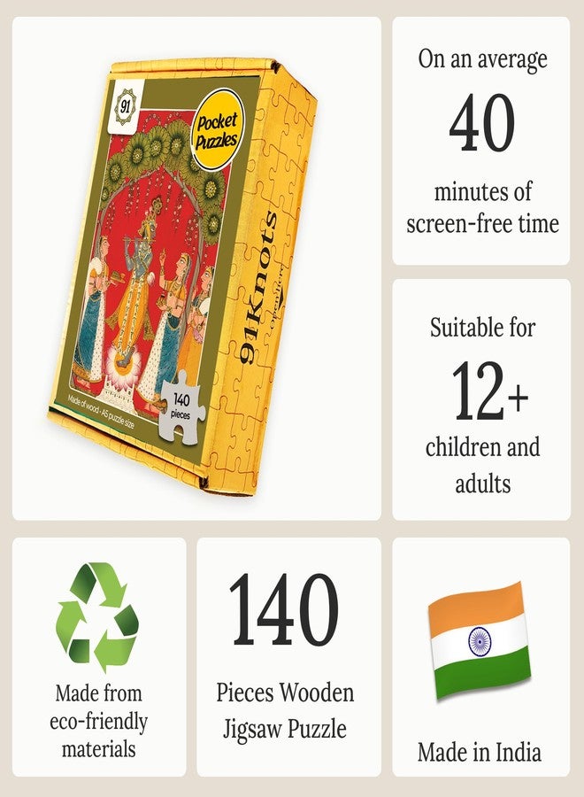 91Knots - Krishna with Flute & Gopis 140-Piece Wooden Jigsaw Puzzle for Adults & Kids 5+ Years | Indian Artwork Puzzle | Mindfulness Brain Teaser | Focus Builder | New Year Gifting - Image 3